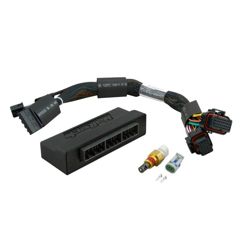 Haltech Elite 2000/2500 series plug-and-play adapter wiring harness with multi-pin ECU and factory-style connectors.