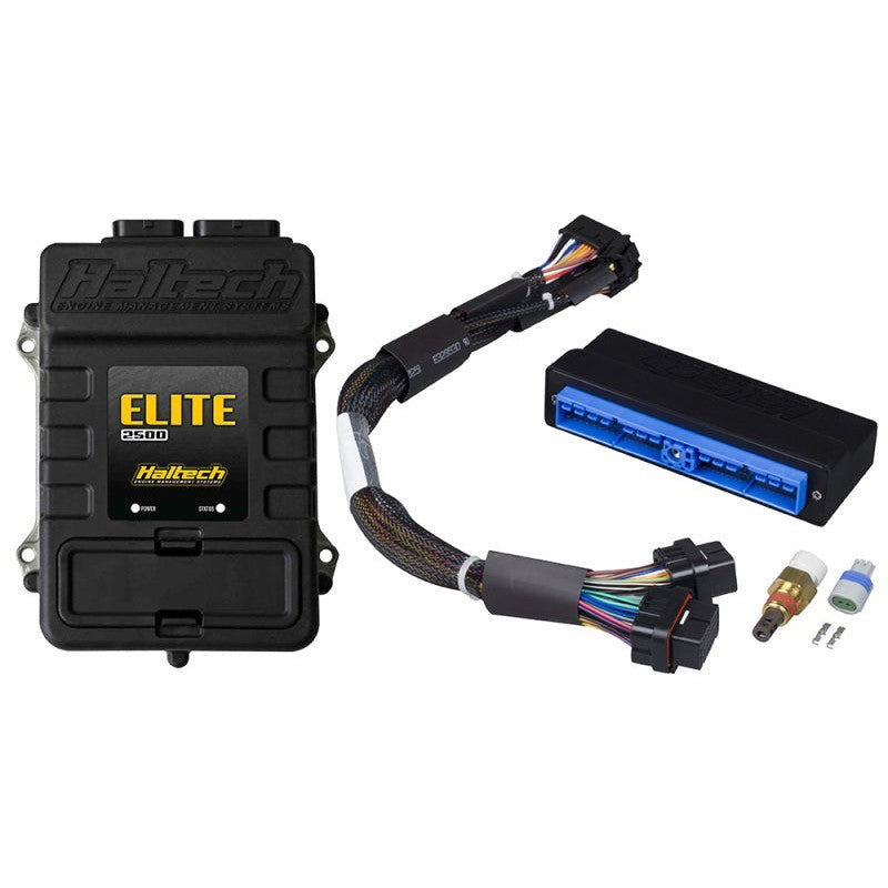 Haltech Elite 2500 ECU with Plug and Play wiring harness and M14 air temperature sensor kit for Z32 300ZX.