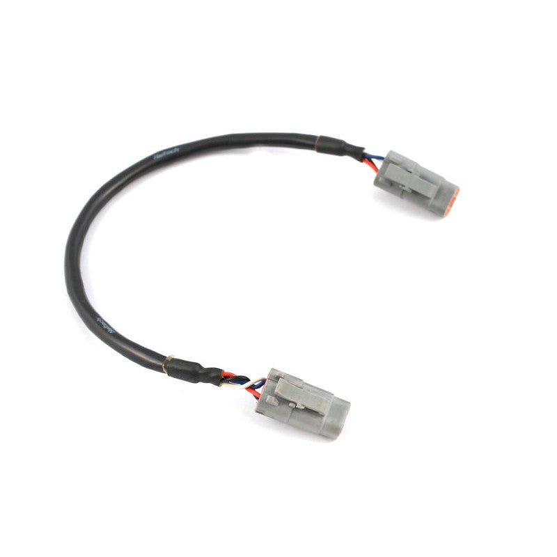Haltech Elite 75mm DTM-4 to DTM-4 CAN bus extension cable with black wiring for automotive ECU networking.