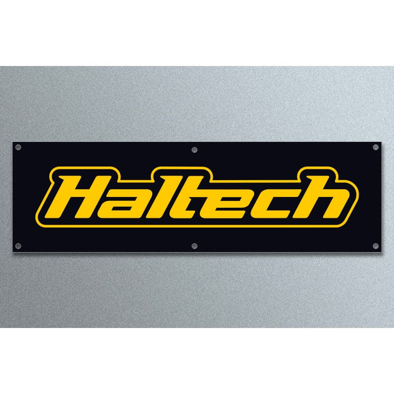 Haltech branded indoor banner measuring 2.0 meters (6.5 feet) for workshop and showroom display.