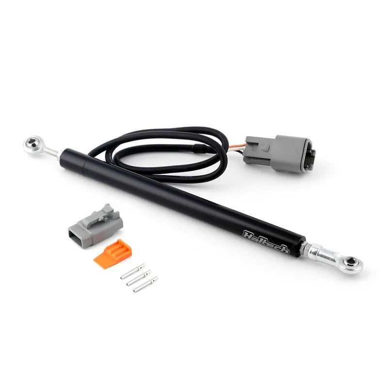 Haltech HT-011202 linear position sensor with a 100mm travel rod and 1/2-inch diameter housing for data acquisition.