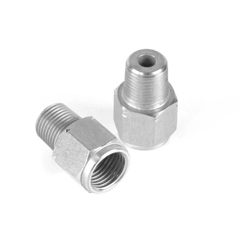 Stainless steel M10 x 1.0 to 1/8 BSPT thread adapter for Bosch fluid sensors.