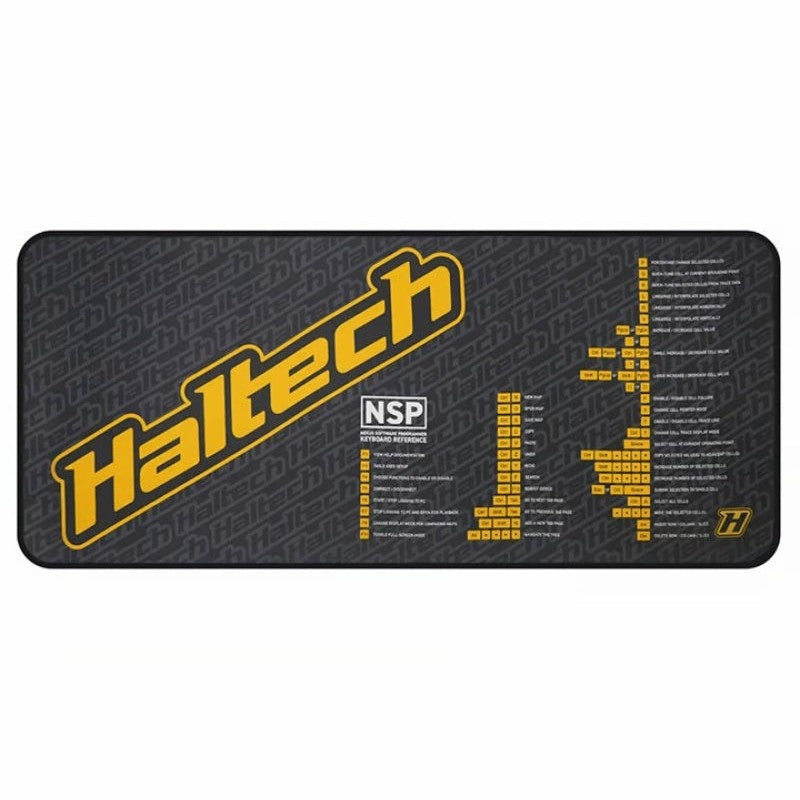 Haltech NSP Shortcuts Fat Mat padded desk mat with printed Nexus Software Programmer keyboard shortcut reference guide.