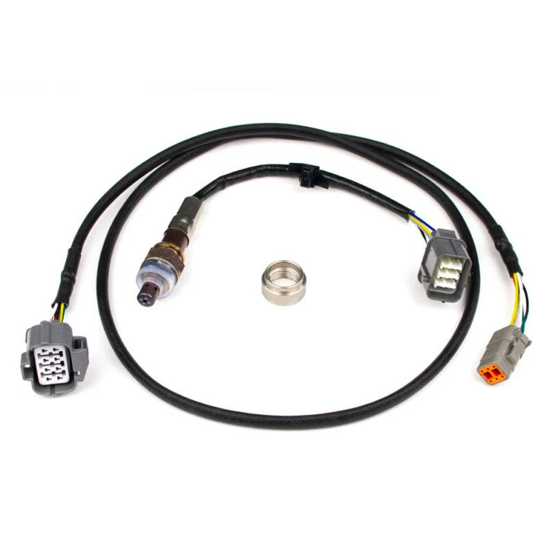 Haltech NTK wideband sensor kit including wiring adapter harness and threaded weld-in exhaust bung.