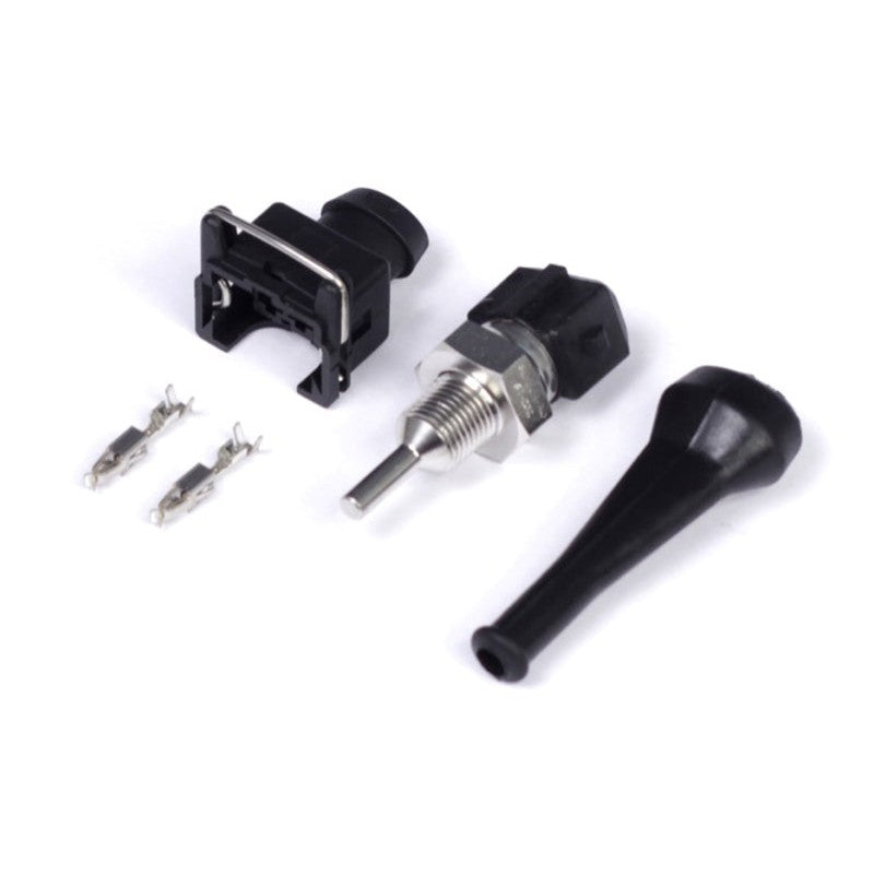 Haltech HT-010306 high range oil temperature sensor with 1/8 NPT thread and Bosch EV1 electrical connector kit.