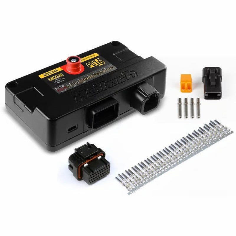 Haltech Nexus PD16 Power Distribution Module with 120A Surlok connector and AMP 34-pin plug and pin kit.
