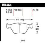 Hawk Performance HPS Street front brake pad set for BMW showing ferro-carbon friction material.