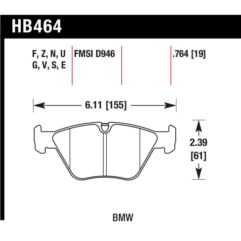 Hawk Performance HPS Street front brake pad set for BMW showing ferro-carbon friction material.