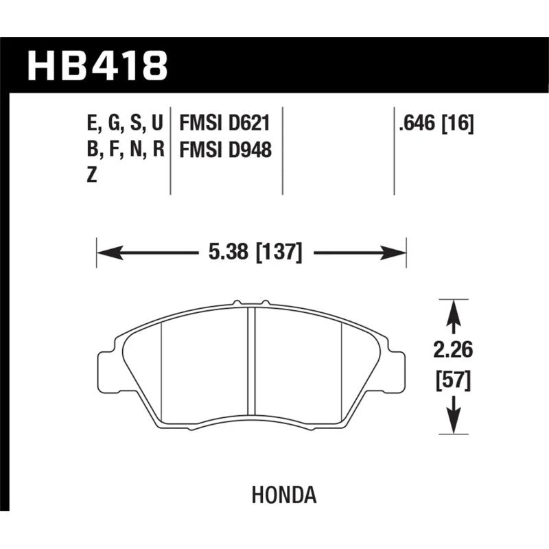 Hawk Performance HP Plus HB418N.646 high-friction brake pad set for Acura and Honda performance applications.