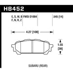 Hawk Performance HB452Z.545 Performance Ceramic rear brake pad set for Subaru and Saab
