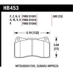 Hawk Performance Blue 9012 front race brake pads with HB453E.585 part number.