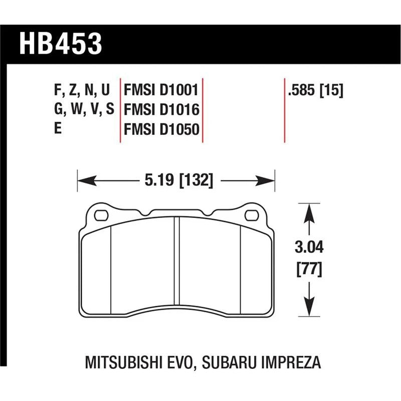 Hawk Performance Blue 9012 front race brake pads with HB453E.585 part number.