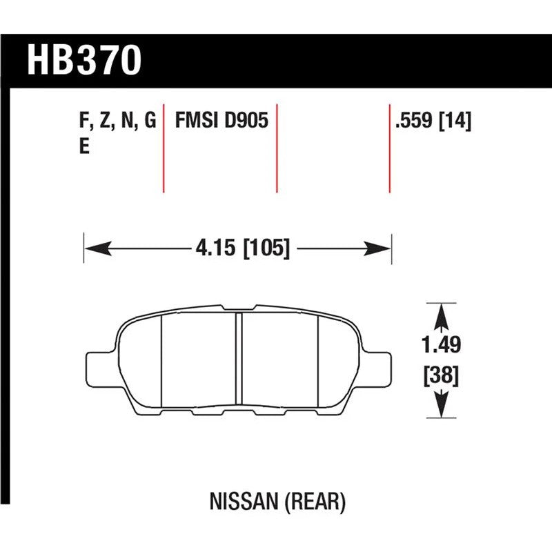 Hawk Performance HB370Z.559 Performance Ceramic rear brake pads for Nissan and INFINITI
