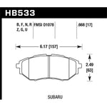 Hawk Performance Ceramic front brake pads HB533Z.668 for select 2005-2018 Subaru vehicles.