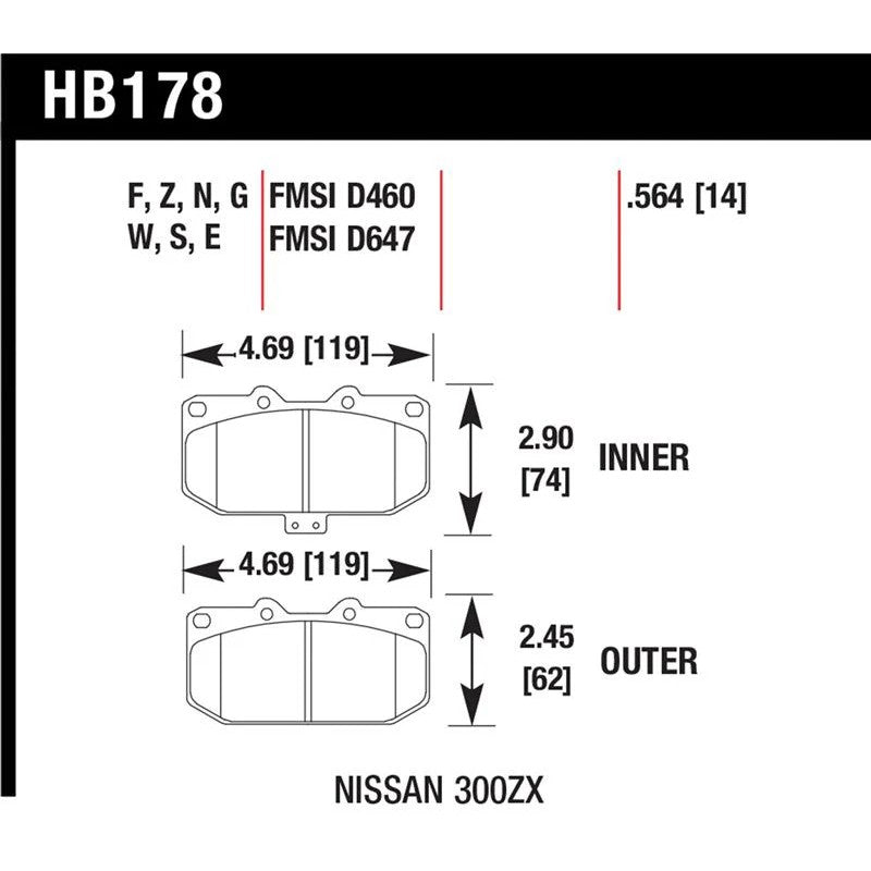 Hawk Performance Ceramic front brake pad set for 1989-1996 Nissan 300ZX.