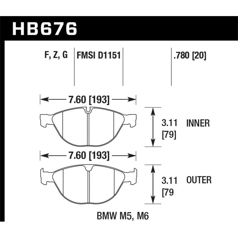Hawk Performance Ceramic front brake pad set for 2006-2010 BMW M5, M6, and Alpina B7.