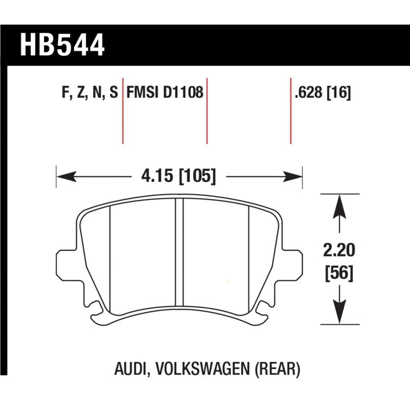 Hawk Performance HP Plus rear brake pads for Audi and Volkswagen models.