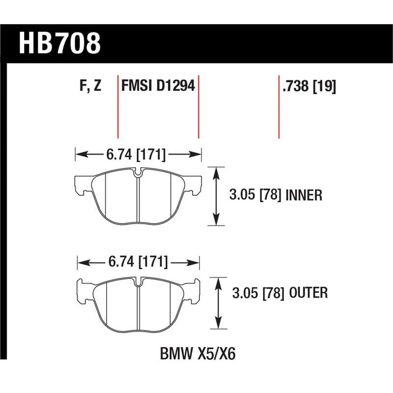 Hawk Performance HPS ferro-carbon front brake pad set for 2007-2019 BMW X4, X5, and X6.