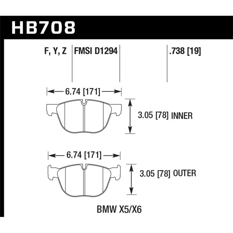 Hawk Performance Ceramic front brake pad set for 2007-2019 BMW X4, X5, and X6 models.