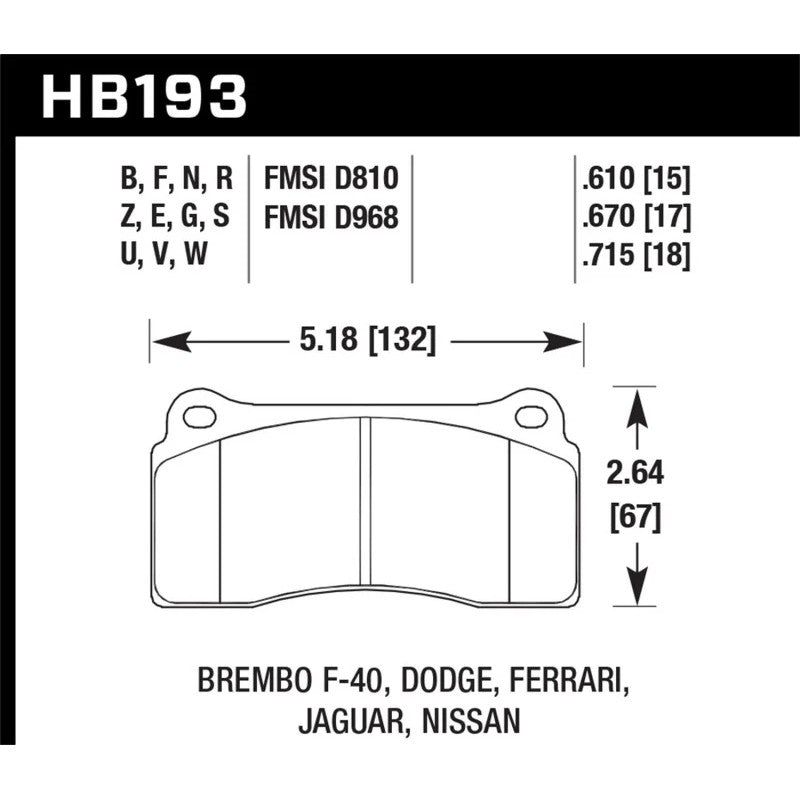 Hawk Performance Ceramic rear disc brake pad set HB193Z.670