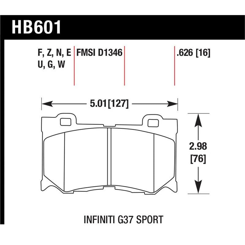 Hawk Performance HPS ferro-carbon front brake pad set for 2008-2019 Infiniti and Nissan.