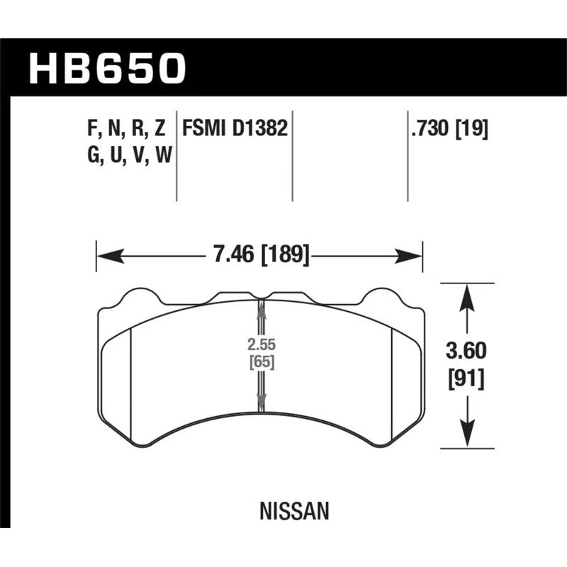 Hawk Performance HPS 5.0 front brake pads for Nissan GT-R showing the high-friction friction material and backing plate.