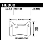 Hawk Performance Ceramic rear brake pad set with shims for Mercedes-Benz C63, CLS63, and E63 AMG.
