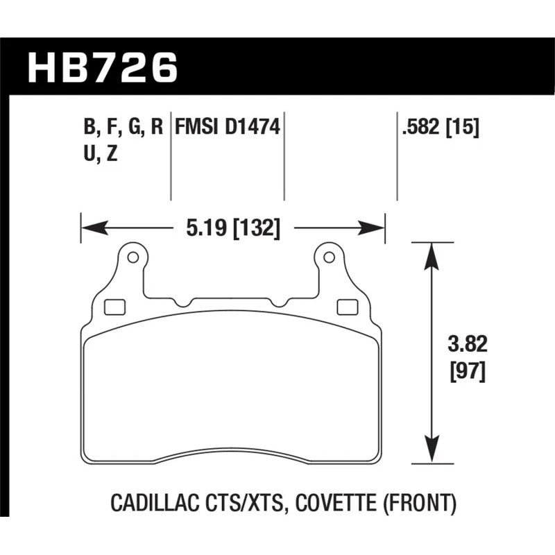 Hawk Performance HP+ front brake pad set showing the ferro-carbon friction material and backing plate