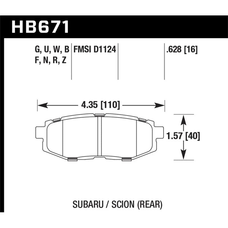 Hawk Performance Ceramic rear disc brake pads (HB671Z.628) set for street performance.