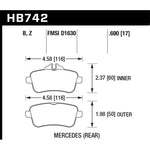 A set of Hawk Performance HPS 5.0 High Performance Street rear brake pads for Mercedes-Benz.
