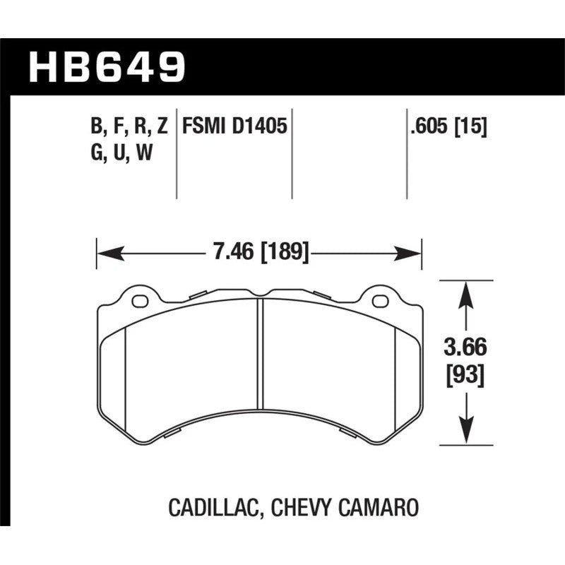 Hawk Performance HP Plus front brake pads set (HB649N.605) for high-performance Brembo calipers.