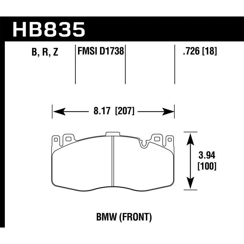 Hawk Performance HPS 5.0 ferro-carbon front brake pad set (HB835B.726) for BMW M5, M6, X5 M, and X6 M models.