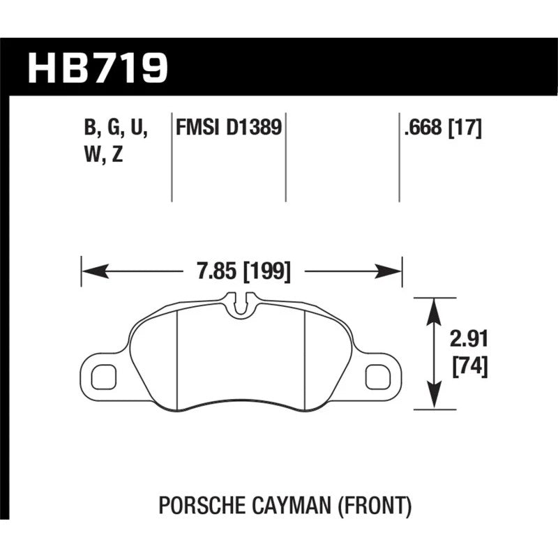 Hawk Performance HPS 5.0 series Ferro-Carbon front disc brake pad set for Porsche 911, Boxster, and Cayman models.