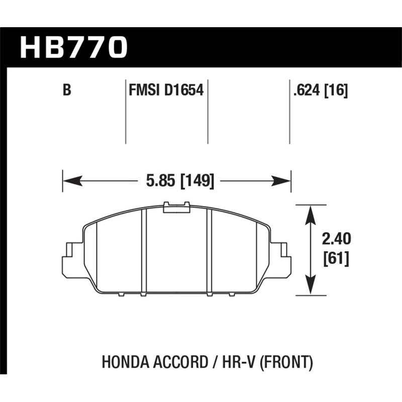 Hawk Performance HPS 5.0 front disc brake pads HB770B.624 for Honda Accord and HR-V.