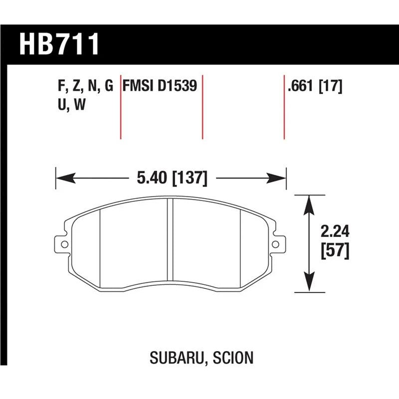 Hawk Performance Ceramic front brake pad set (HB711Z.661) for Subaru and Scion