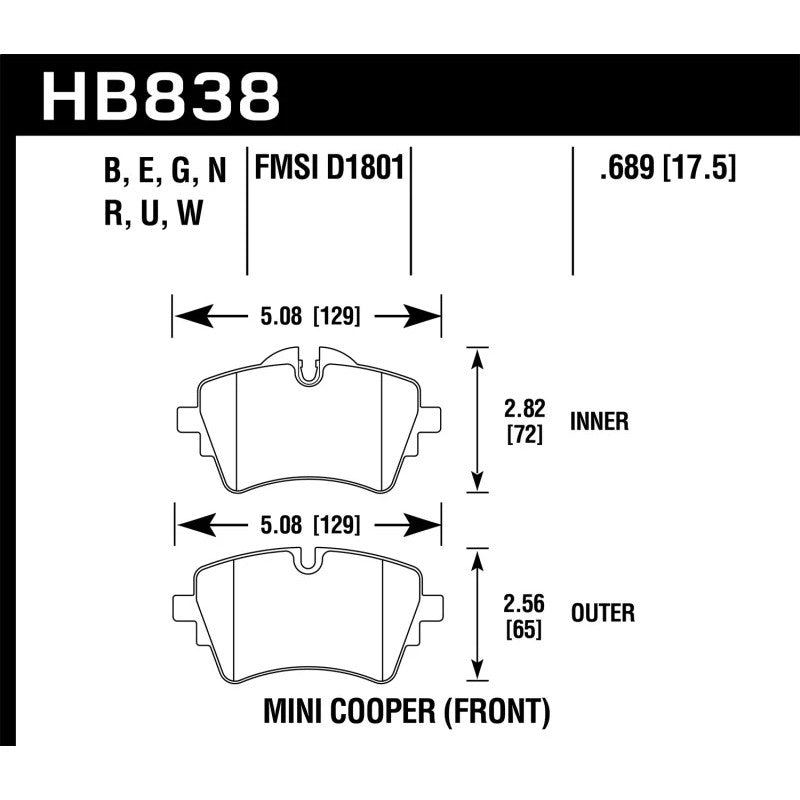 Hawk Performance HPS 5.0 Ferro-Carbon front brake pad set for 2014-2019 Mini Cooper and Cooper Clubman