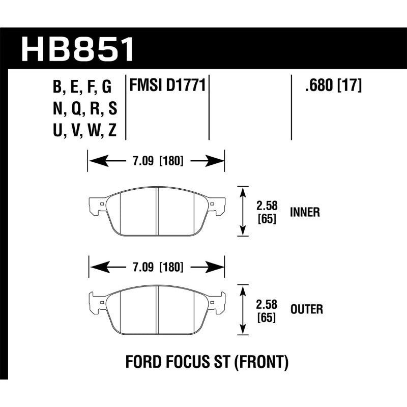 Hawk Performance Ceramic Street brake pads for 2015-2019 Ford Focus and Lincoln MKC.