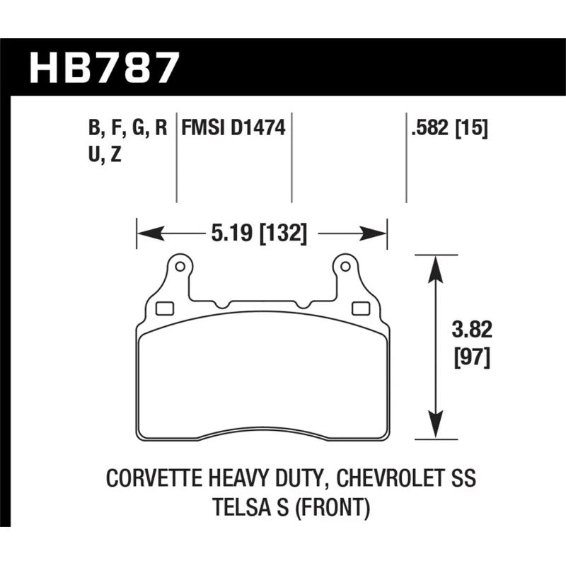 Hawk Performance HPS 5.0 ferro-carbon front brake pads (HB787B.582) for select 2010-2018 Cadillac, Chevy, and Tesla