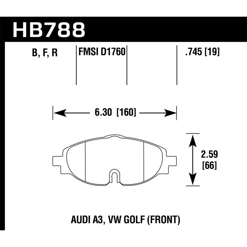 Hawk Performance HP+ street and track front brake pads (HB788N.745) for Audi and Volkswagen models.