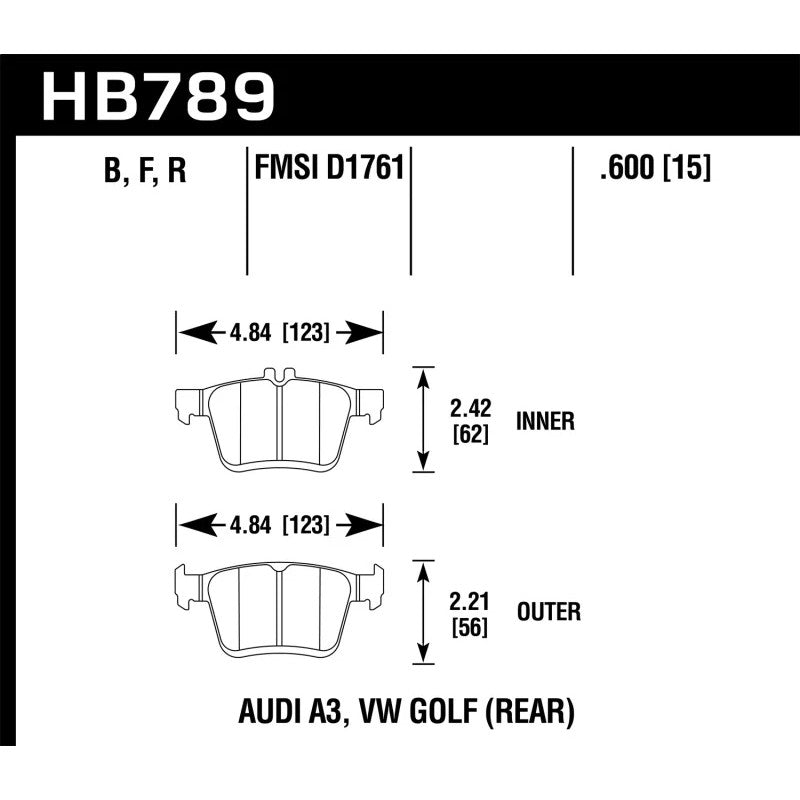 Hawk Performance Ceramic rear brake pads (HB789Z.600) for 2015-2020 Audi and Volkswagen models