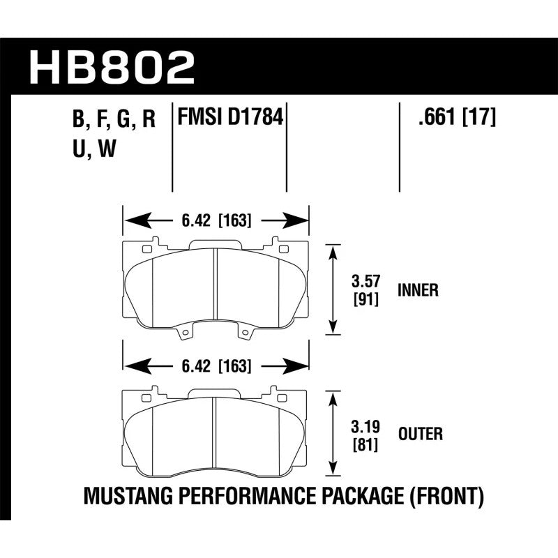 Hawk Performance HP Plus front brake pad set for 2015-2019 Ford Mustang models.