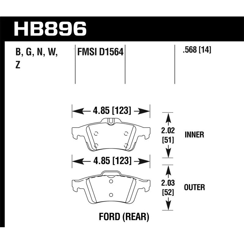 Hawk Performance Ceramic rear brake pad set (HB896Z.568) for 2016-2018 Ford Focus.