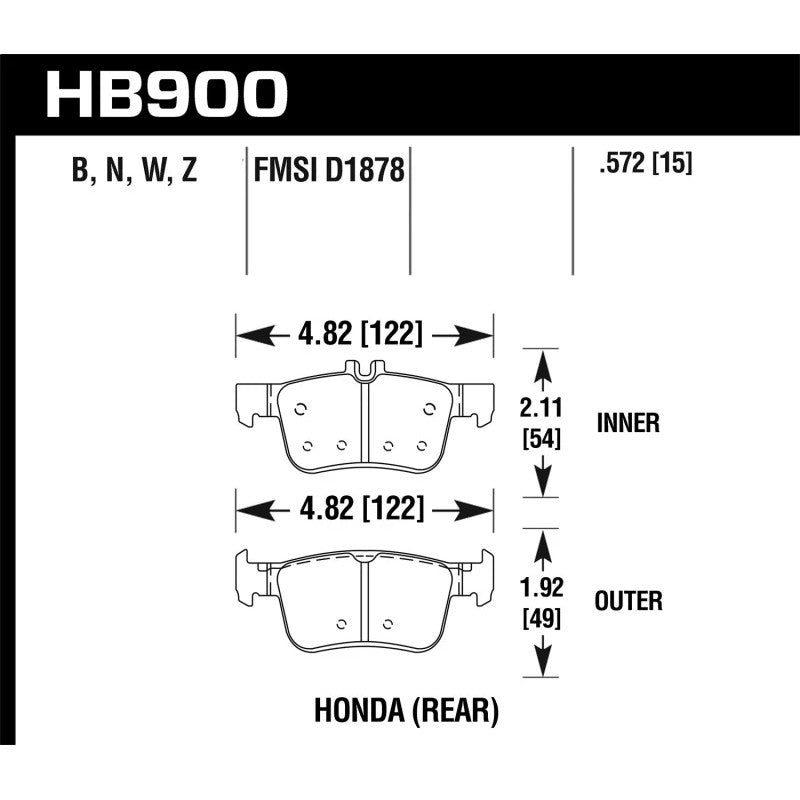 Hawk Performance DTC-30 rear brake pad set, part number HB900W.572