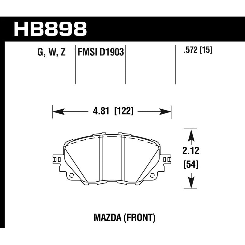 Hawk Performance DTC-60 high-torque front brake pads for 2016-2019 Mazda MX-5 Miata and Fiat 124 Spider.