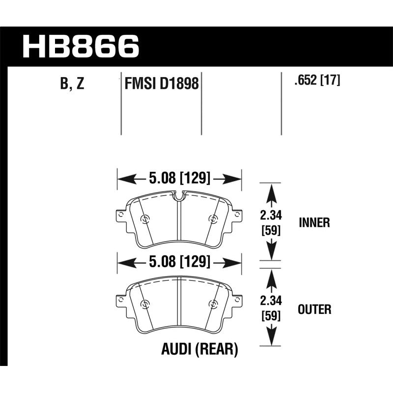 Hawk Performance HPS 5.0 rear brake pad set with HB866B.652 compound for Audi performance braking.
