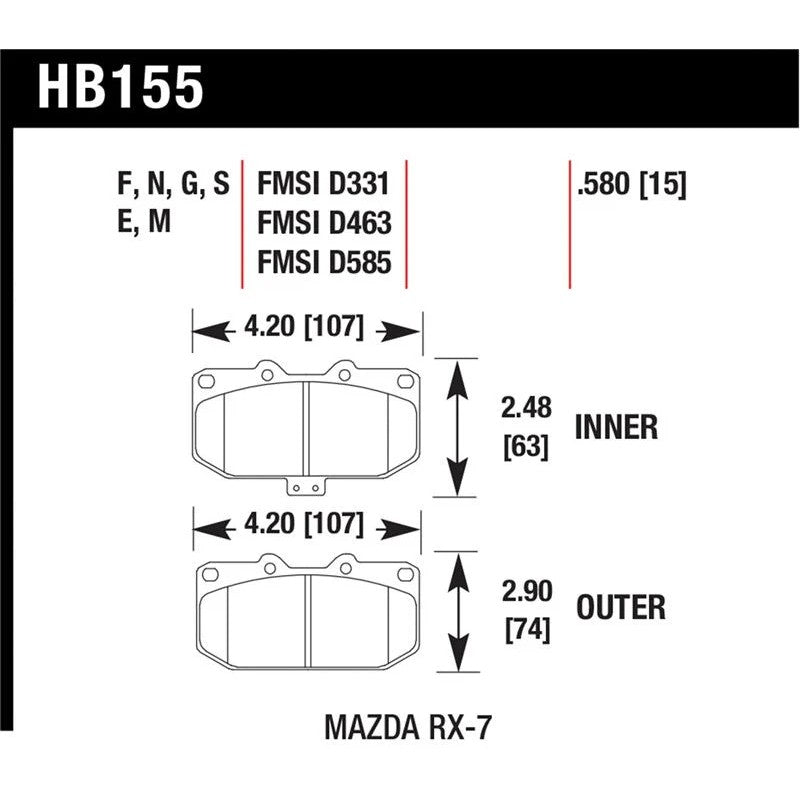 Set of Hawk Performance HPS 5.0 high-friction front disc brake pads for Mazda RX-7.