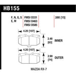 Set of Hawk Performance HPS 5.0 high-friction front disc brake pads for Mazda RX-7.