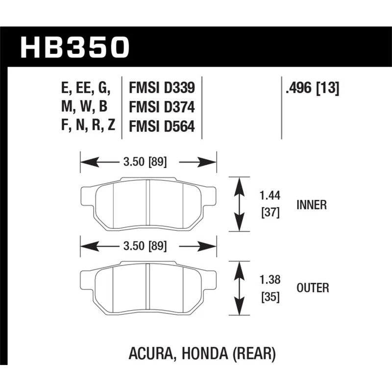 Hawk Performance HPS 5.0 rear disc brake pad set for 1985-2001 Acura and Honda models