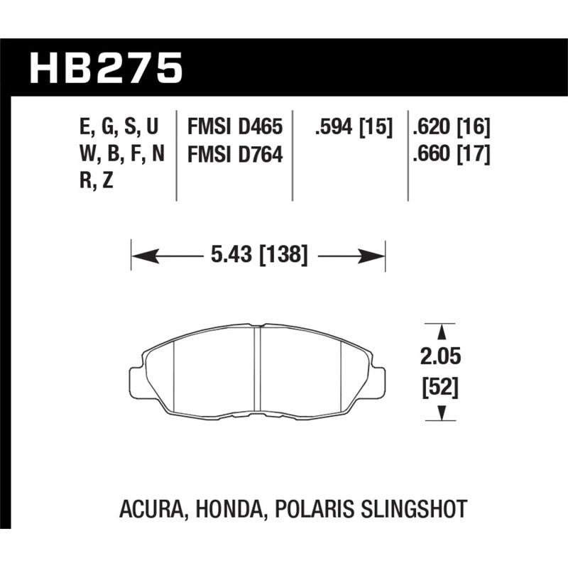 Hawk Performance HPS 5.0 front disc brake pad set for Acura and Honda vehicles.
