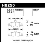 Hawk Performance HPS 5.0 ferro-carbon rear disc brake pads for 1998-2002 Chevrolet Camaro and Pontiac Firebird.